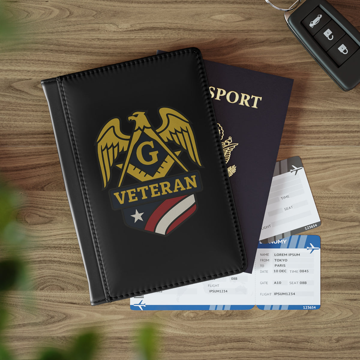 Master Mason Blue Lodge Passport Cover - Veteran Mason PU Leather Inner Compartments - Bricks Masons
