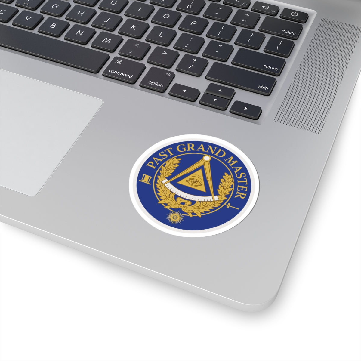 Past Grand Master Blue Lodge Sticker Decal - Kiss-Cut Blue & Gold With Eye - Bricks Masons