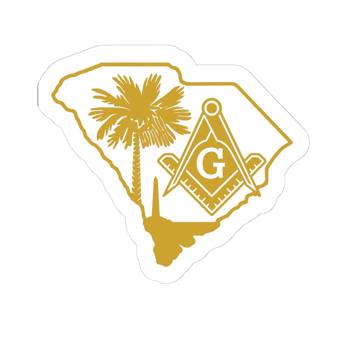 Master Mason Blue Lodge Sticker Decal - Kiss-Cut South Carolina With Palmetto Tree - Bricks Masons