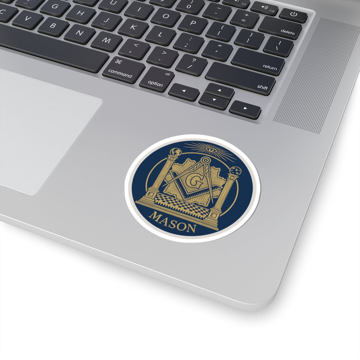 Master Mason Blue Lodge Sticker Decal - Kiss-Cut Blue & Gold With Pillars - Bricks Masons