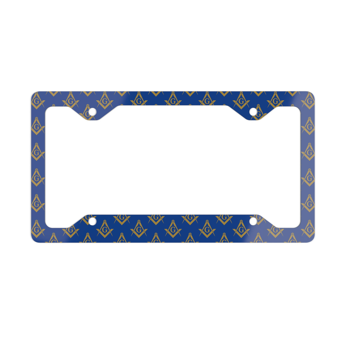 Master Mason Blue Lodge License Plate Frame - Blue & Gold Square & Compass with G - Bricks Masons