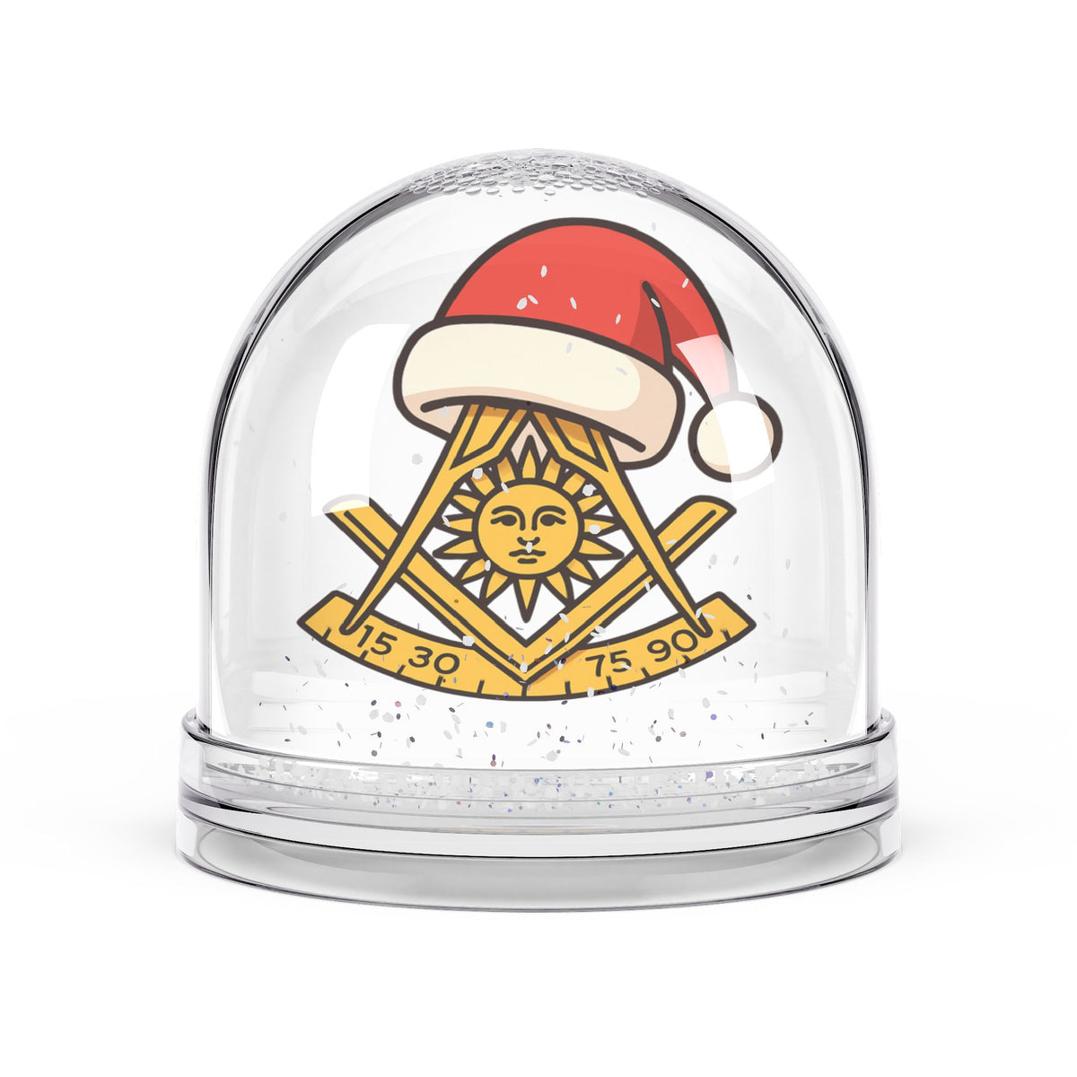 Past Master Blue Lodge Snow Globe - Golden Square & Compass with Quadrant Sun - Bricks Masons