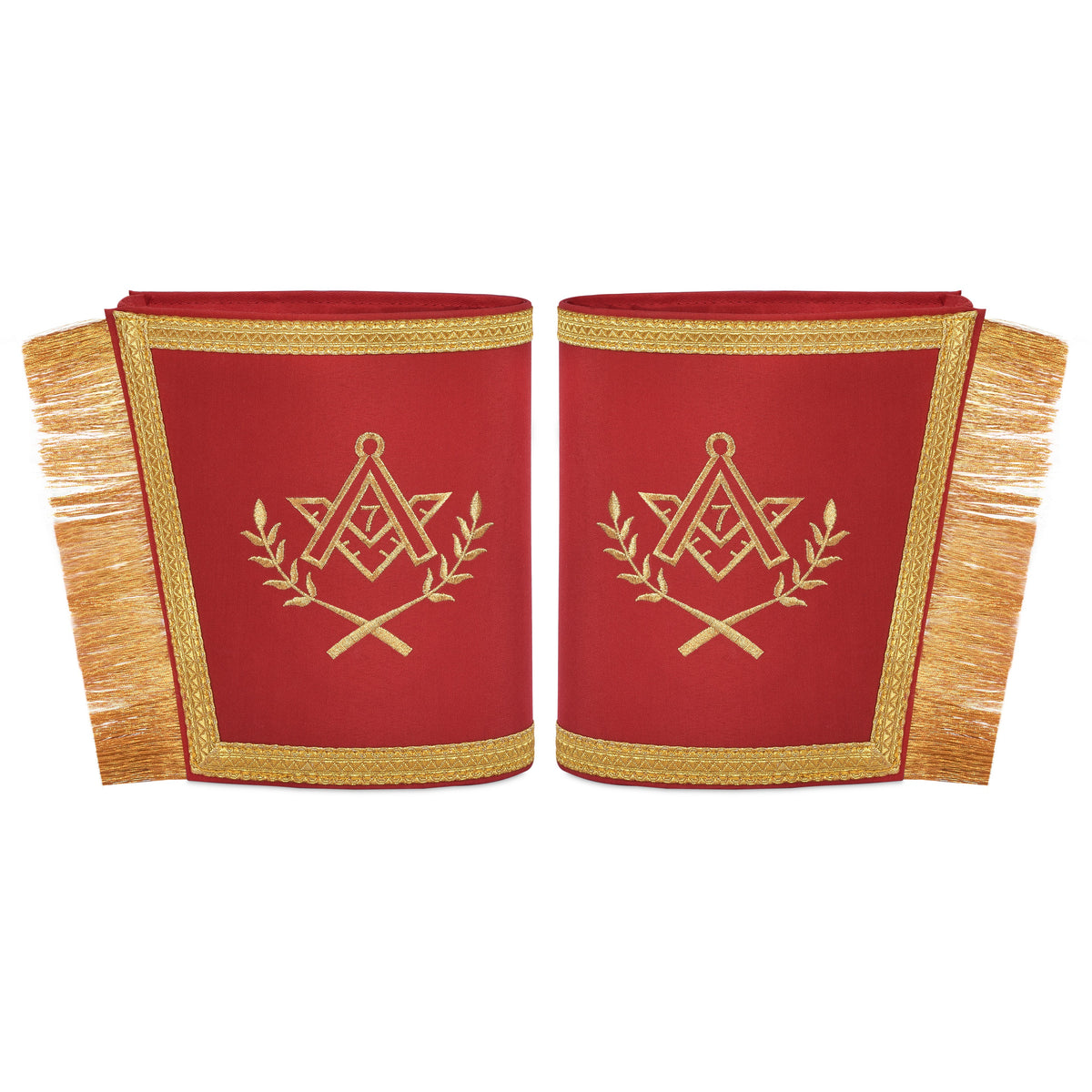 Master Mason Blue Lodge Cuff - Red with Gold Machine Embroidery Bullion & Fringe - Bricks Masons