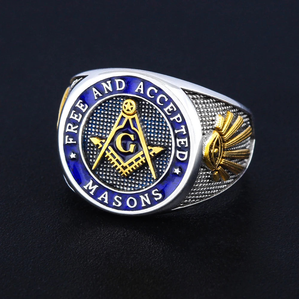 Master Mason Blue Lodge Ring - Free and Accepted Masons with S&C G Eye of Providence