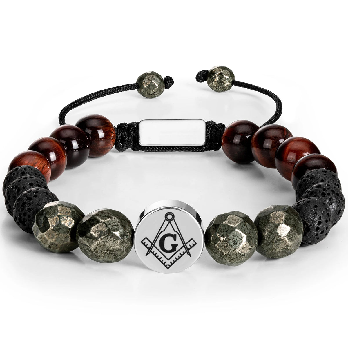 Master Mason Blue Lodge Bracelet - Stainless Steel With Natural Tiger Eye Stones - Bricks Masons