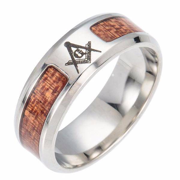 Master Mason Blue Lodge Ring - Wood Texture Stainless Steel - Bricks Masons