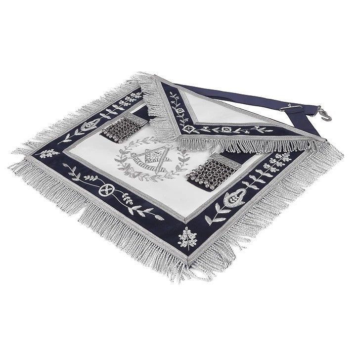 Grand Past Master Blue Lodge Apron - Blue Velvet With Silver Rayon Fringe - Bricks Masons