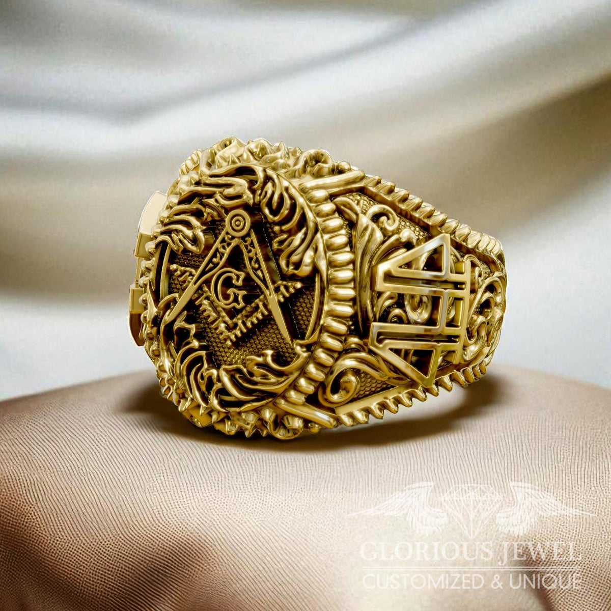 Master Mason Blue Lodge Ring - Square & Compass G Various Tones - Bricks Masons