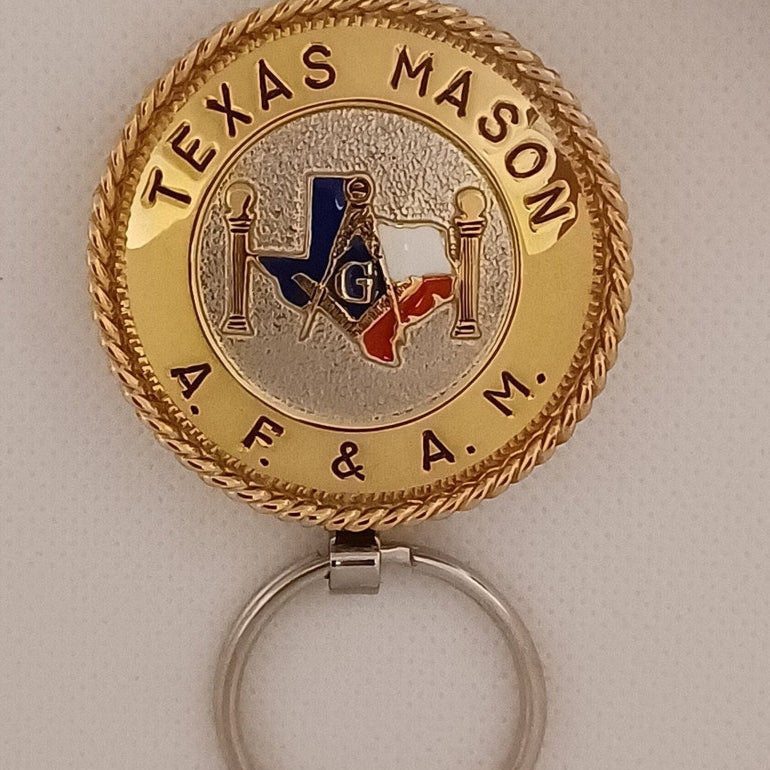 Master Mason Blue Lodge Keychain - Handcrafted Texas Map With Columns - Bricks Masons