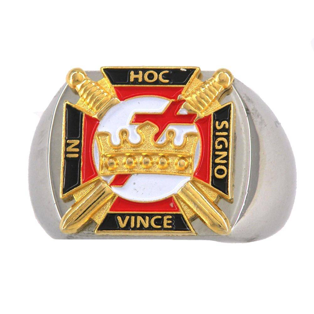 Knights Templar Ring - In Hoc Signo Vince Stainless Steel - Bricks Masons