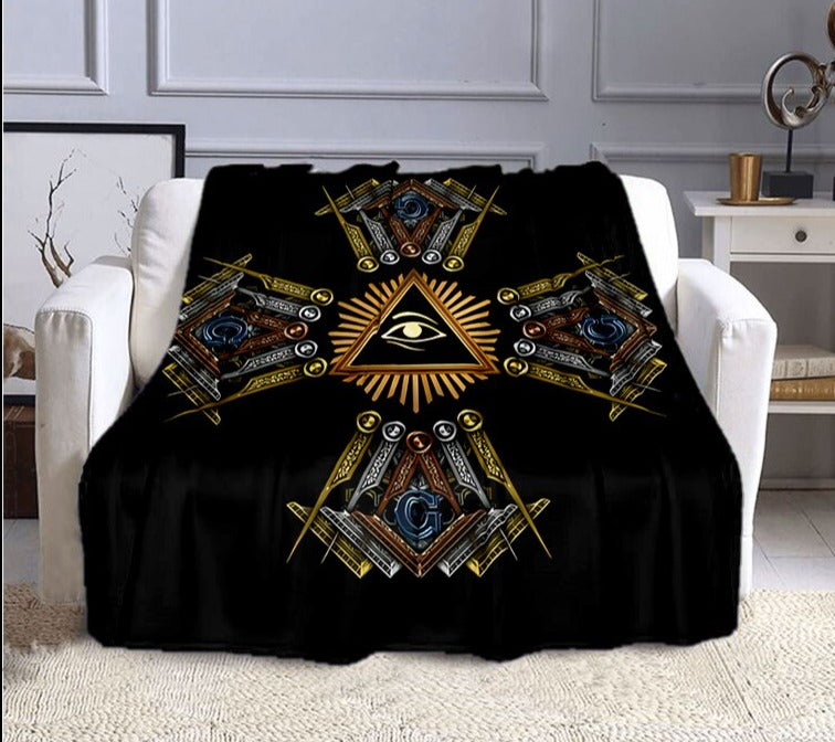 Master Mason Blue Lodge Blanket - The Freemasons Printed Flannel Cashmere - Bricks Masons