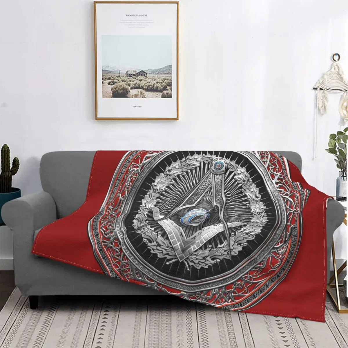 Master Mason Blue Lodge Blanket - Silver Square Compass Square Polyester & Cotton - Bricks Masons