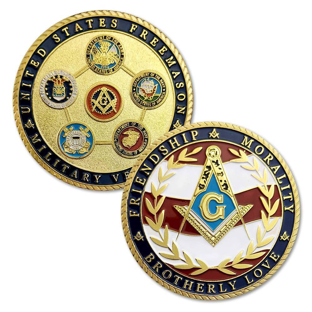 Master Mason Blue Lodge Coin - US Veteran Military Navy Marine Corps Air Force Army Coast Guard - Bricks Masons