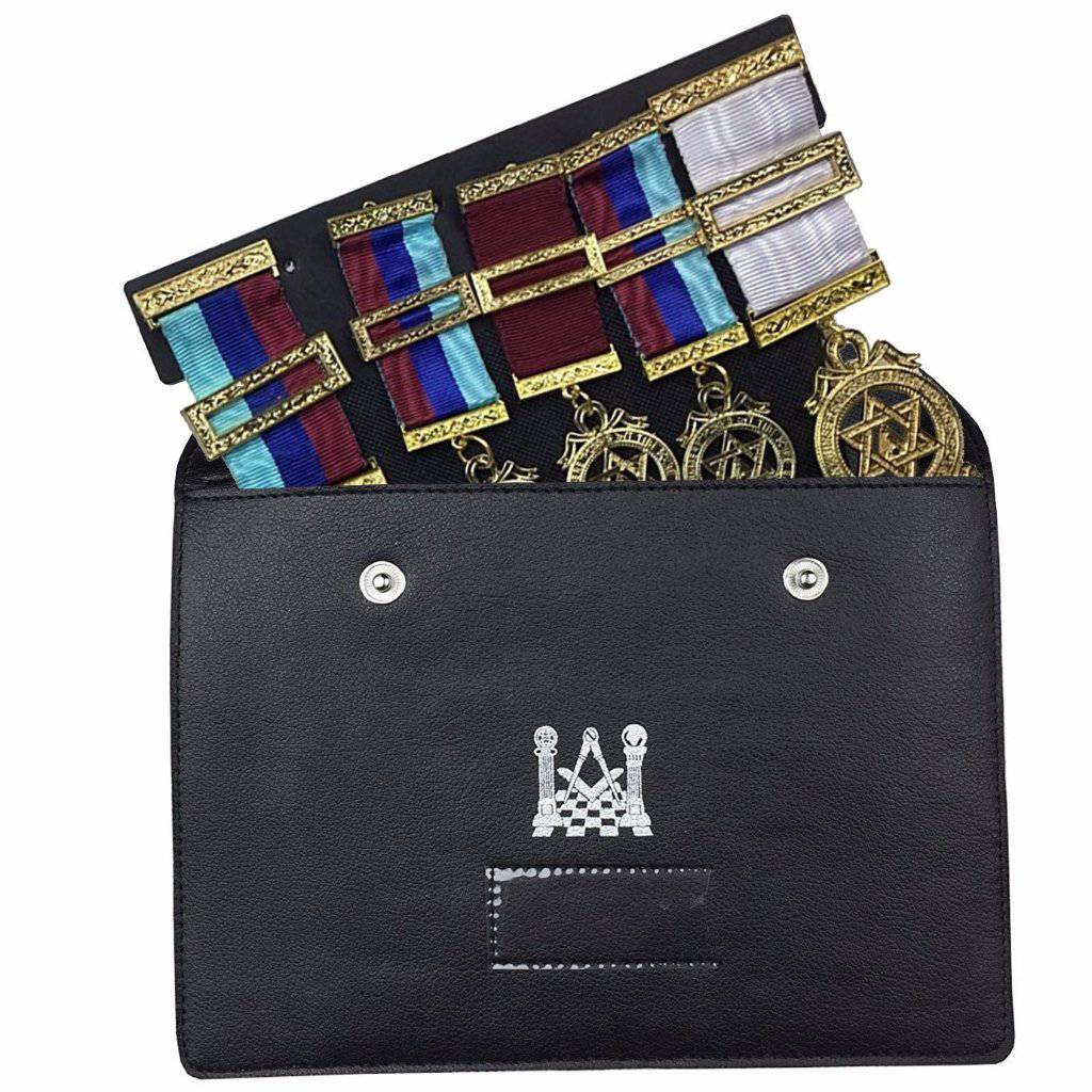 Master Mason Blue Lodge Jewels Case - X Large Black Imitation Leather - Bricks Masons