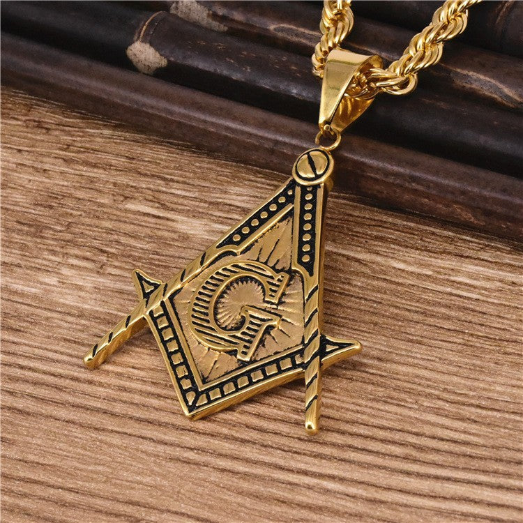 Master Mason Blue Lodge Pendant - Gold and Black Titanium Steel Square & Compass G - Bricks Masons