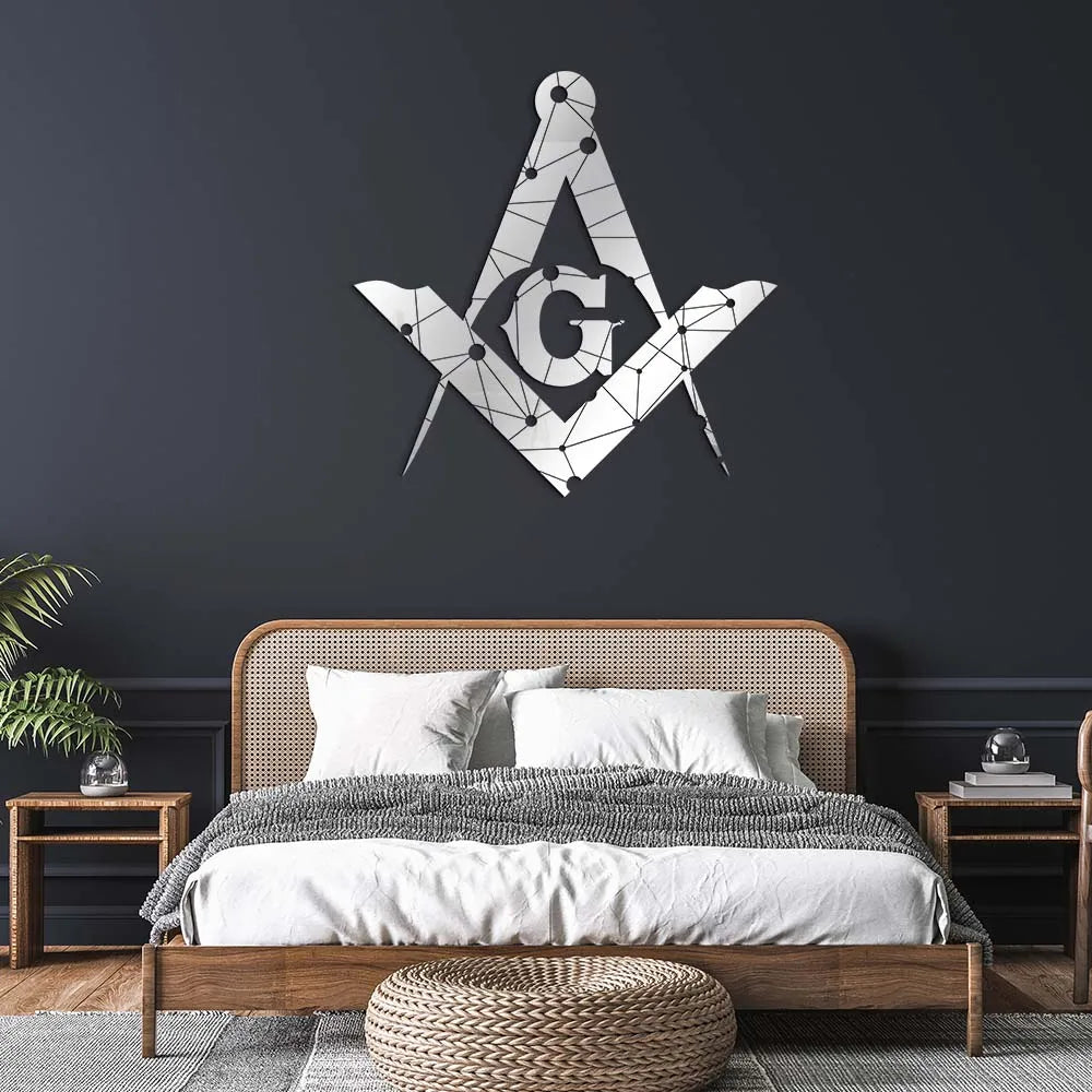 Master Mason Blue Lodge Wall Monogram - Silver Dotted Square & Compass G - Bricks Masons