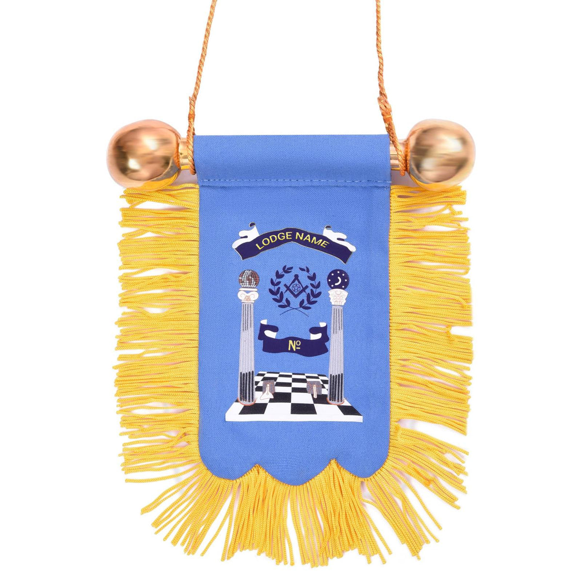Master Mason Blue Lodge Car Pendant - Blue Cotton & Golden Fringe Customizable - Bricks Masons