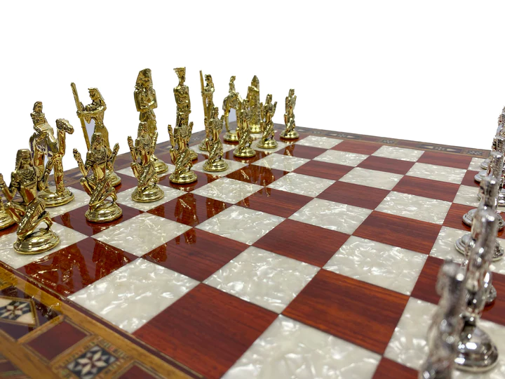 Royal Arch Chapter Chess Set - Wood Mosaic Pattern - Bricks Masons