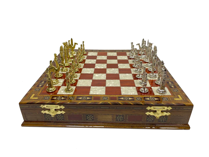 33rd Degree Scottish Rite Chess Set - Wood Mosaic Pattern - Bricks Masons