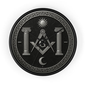 Master Mason Blue Lodge Clock - S&C with Pillars Sun & Moon on Wooden Frame - Bricks Masons