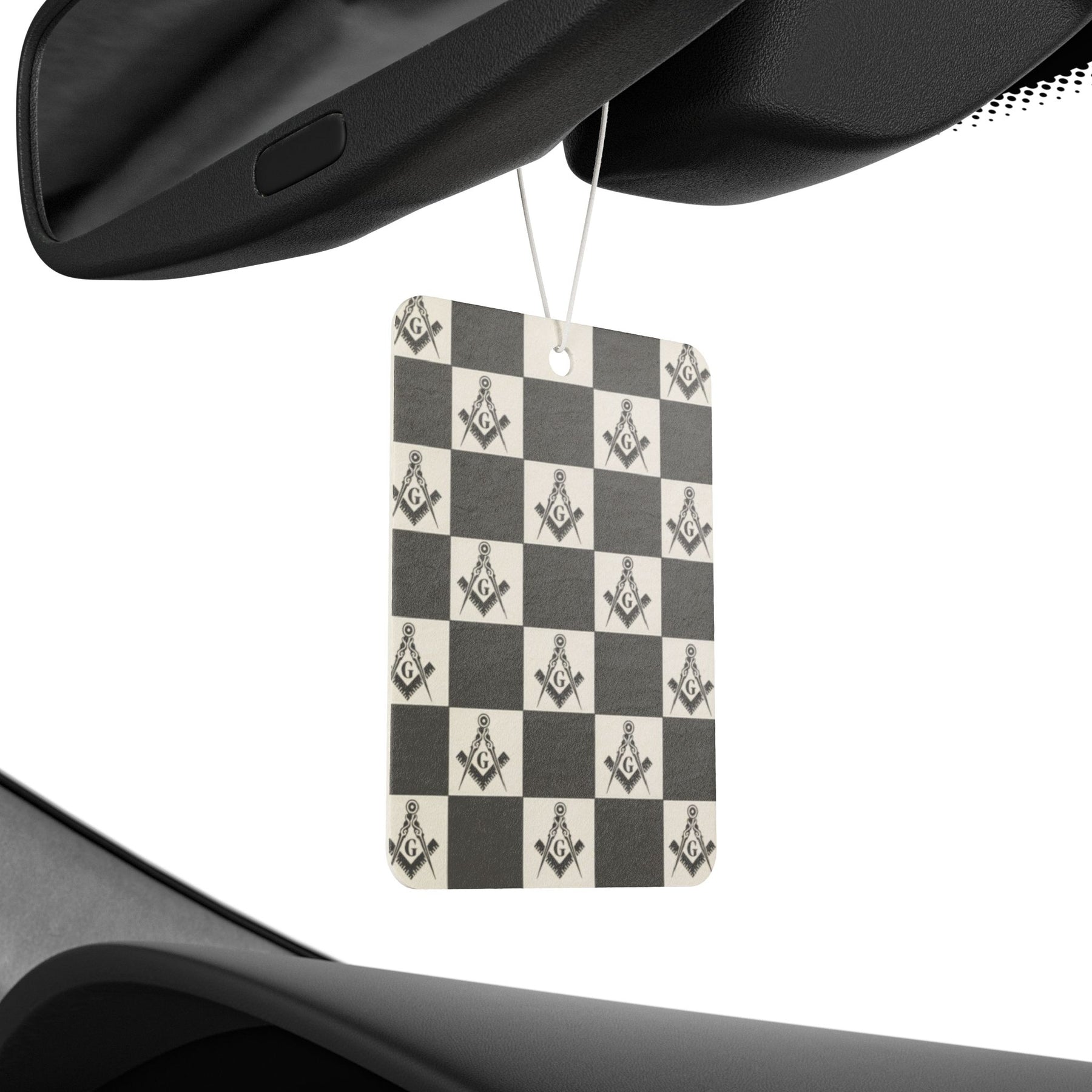Master Mason Blue Lodge Car Air Freshener - Checkered Square & Compass G Print - Bricks Masons
