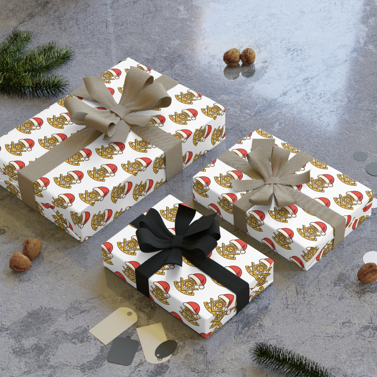 Past Master Blue Lodge Wrapping Paper - Golden Square & Compass with Quadrant Sun - Bricks Masons