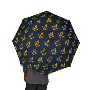 Master Mason Blue Lodge Umbrella - Dark Blue with Golden Square & Compass G - Bricks Masons