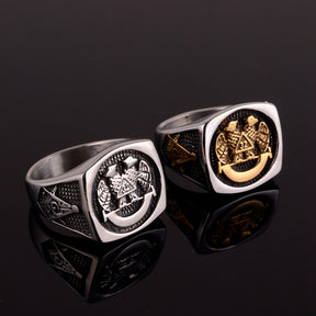 32nd Degree Scottish Rite Ring - Double Headed Eagle Gold Titanium Steel - Bricks Masons