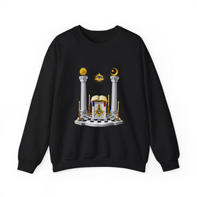 Master Mason Blue Lodge Sweatshirt - S&C G with Altar Pillars and Eye on Checkered Floor - Bricks Masons