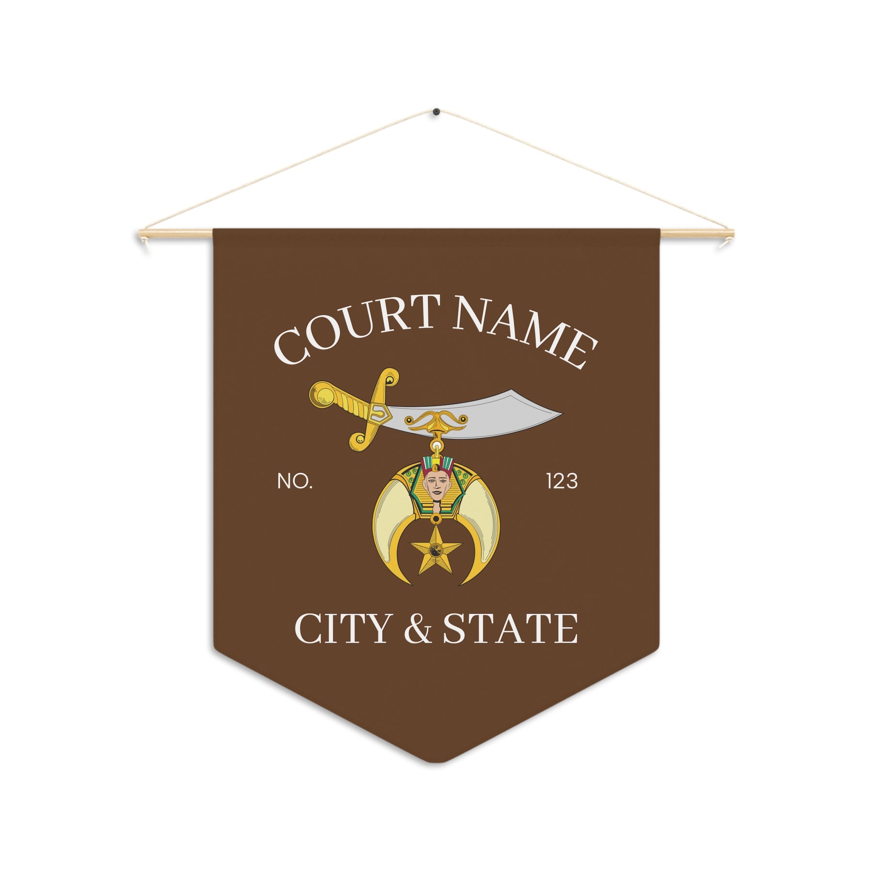 Shriners Pennant - Brown Polyester Twill With Personalization - Bricks Masons