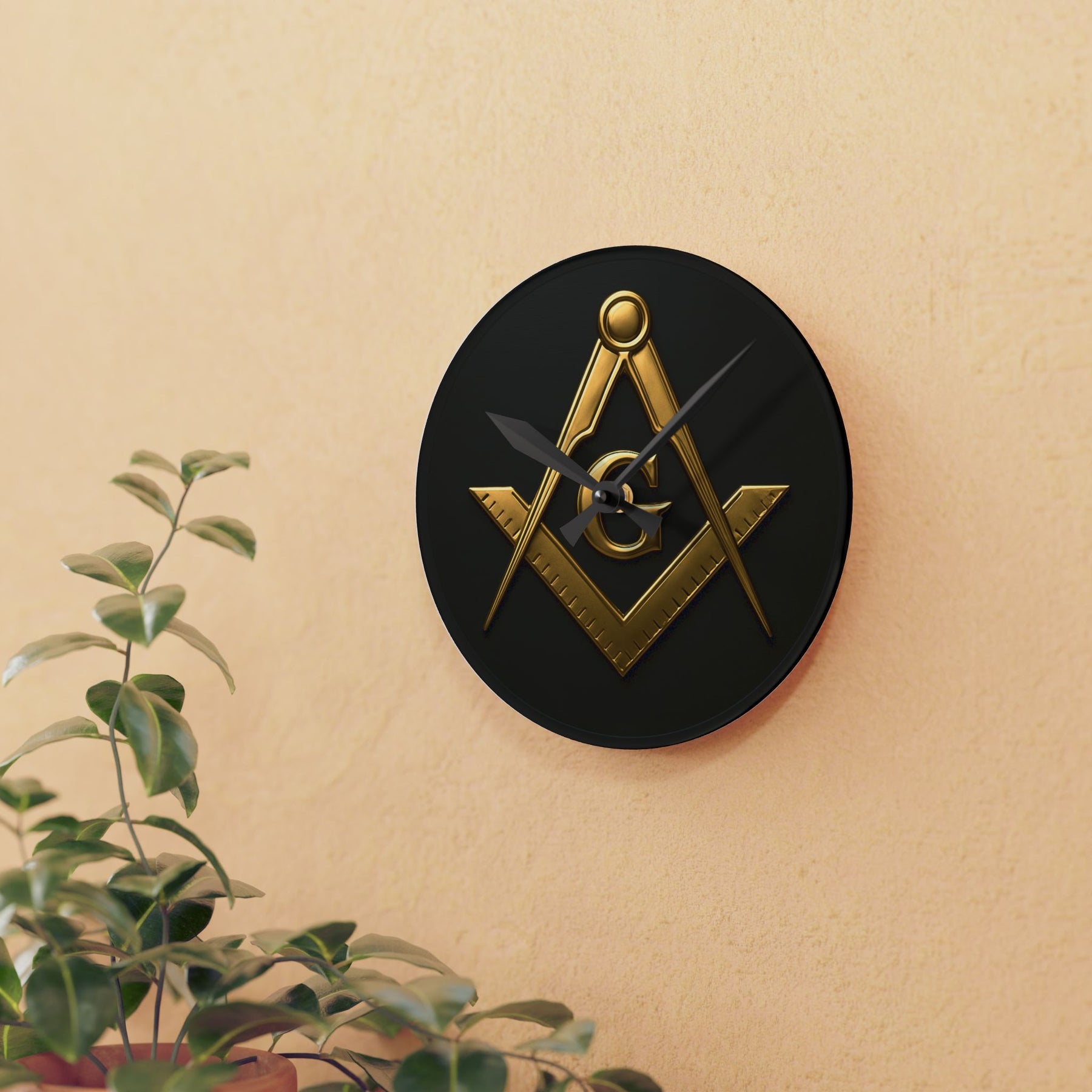 Master Mason Blue Lodge Clock - Square & Compass G Center Piece on Acrylic - Bricks Masons