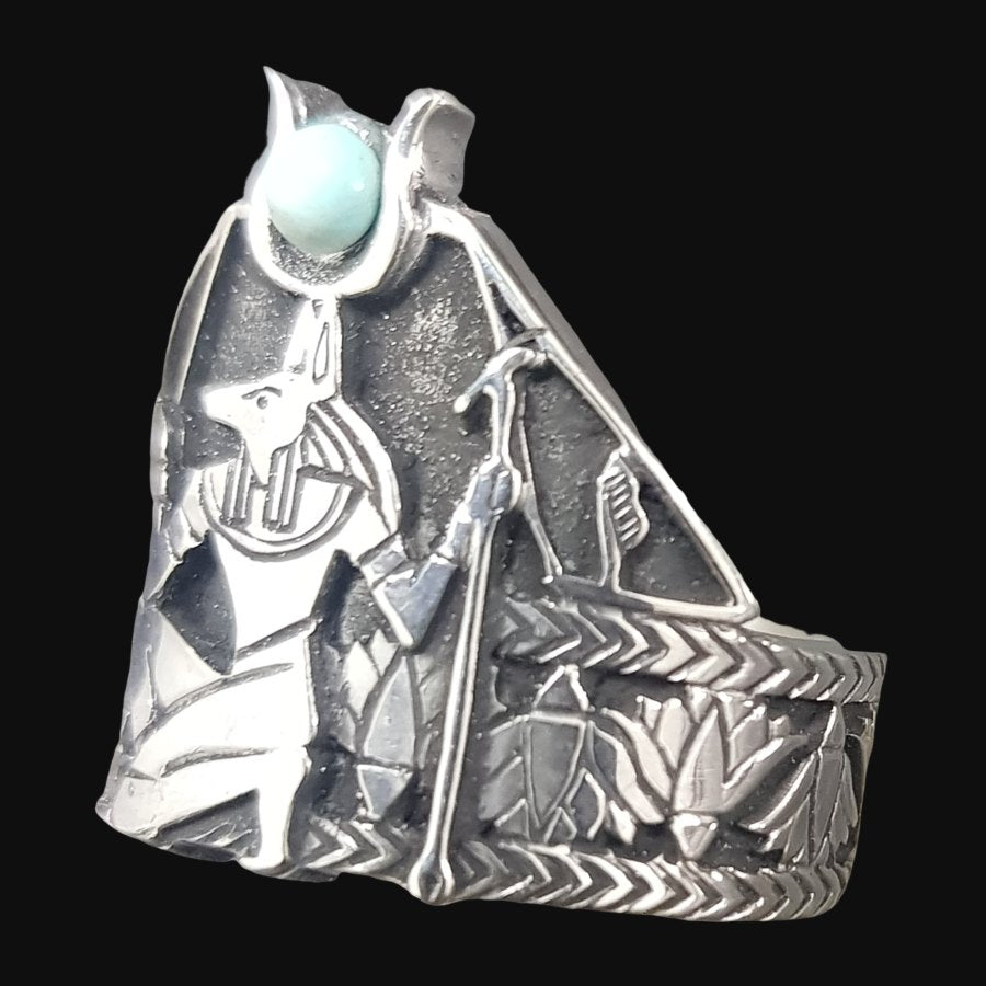 Anubis Jackal Ring In Silver 2 X 1.5 Cm 10 Gr Art 1081 - Bricks Masons