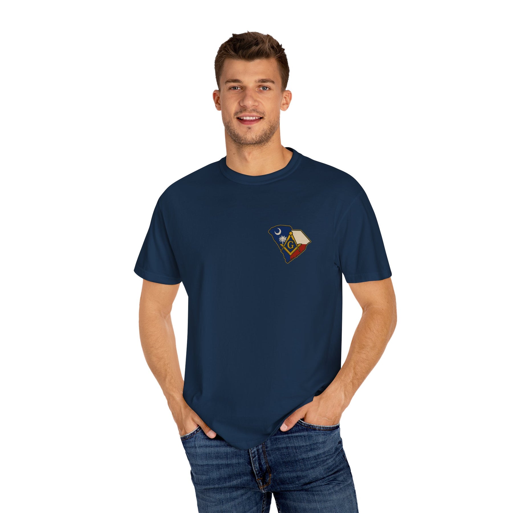 Master Mason Blue Lodge T-Shirt - Garment-Dyed South Carolina Mason - Bricks Masons