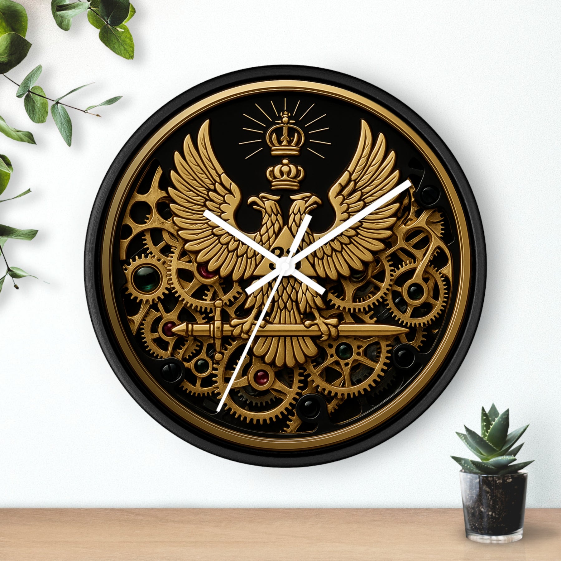 33rd Degree Scottish Rite Clock - Open Gear Eagle on Wood Frame With Plexiglass Face - Bricks Masons