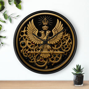 33rd Degree Scottish Rite Clock - Open Gear Eagle on Wood Frame With Plexiglass Face - Bricks Masons
