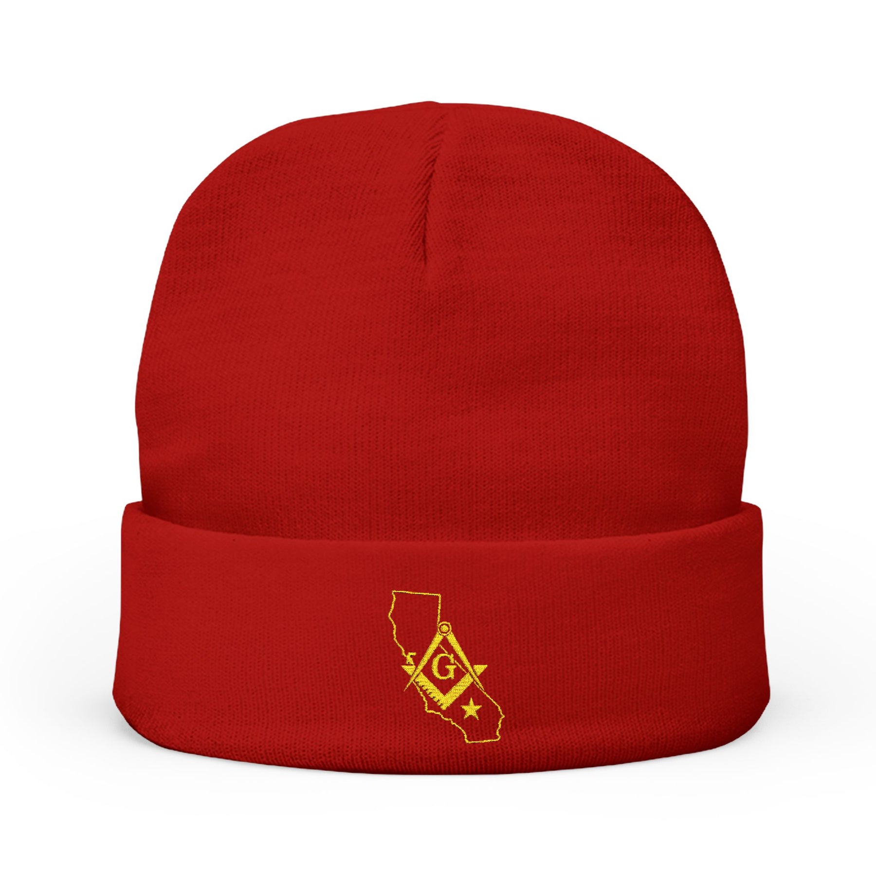 Master Mason Blue Lodge Beanie - Knit Embroidery Gold Square & Compass G California Mason - Bricks Masons