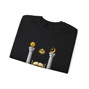 Master Mason Blue Lodge Sweatshirt - S&C G with Altar Pillars and Eye on Checkered Floor - Bricks Masons