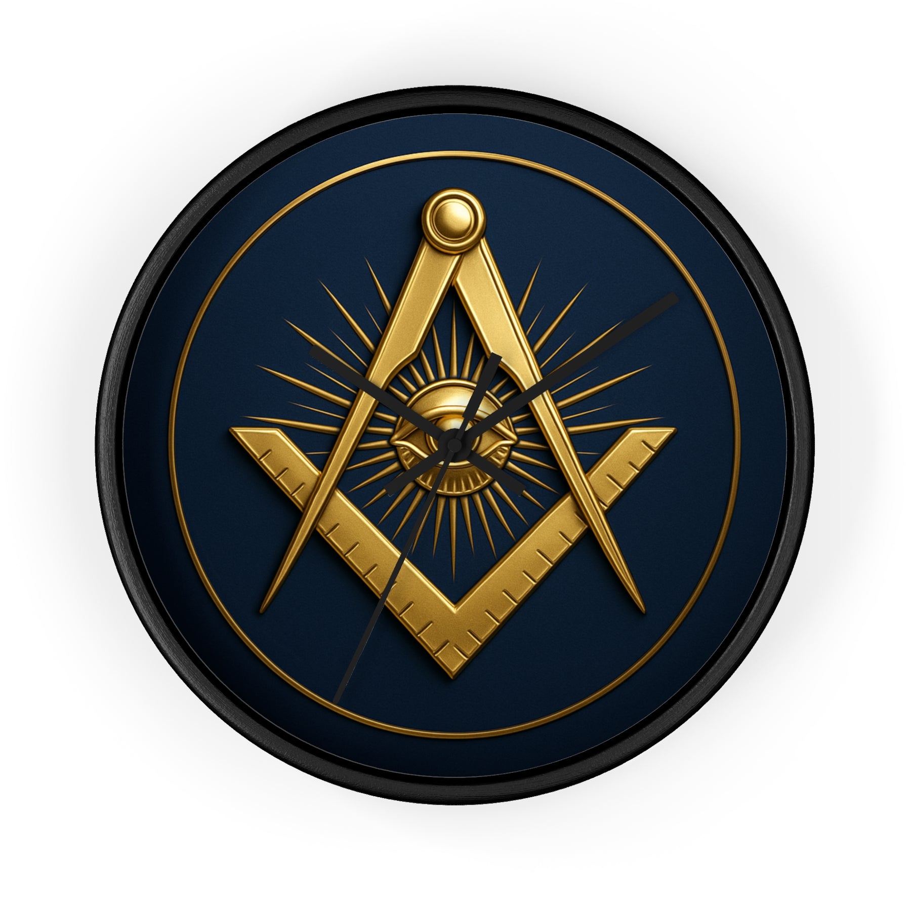 Master Mason Blue Lodge Clock - Wood Frame with Eye Square & Compass Symbol - Bricks Masons