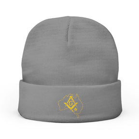 Master Mason Blue Lodge Australia Jurisdiction Beanie - Knit Embroidery Australia Mason Map - Bricks Masons