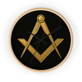Master Mason Blue Lodge Clock - Classic Square & Compass on Wood Frame - Bricks Masons