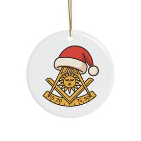Past Master Blue Lodge Christmas Ornament - Gold Square & Compasses with Quadrant Sun - Bricks Masons