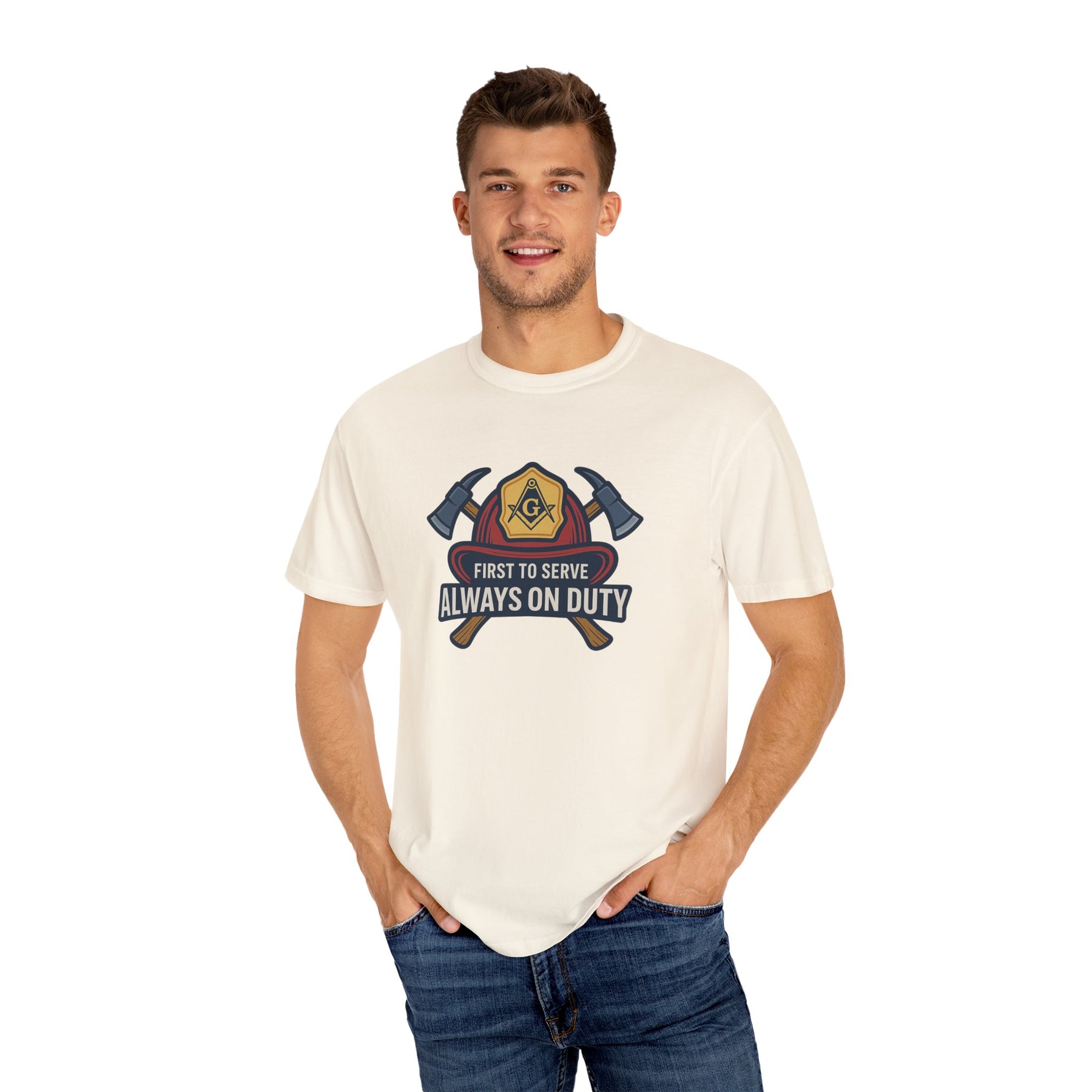 Master Mason Blue Lodge T-Shirt - Garment-Dyed Firefighter Tee - Bricks Masons