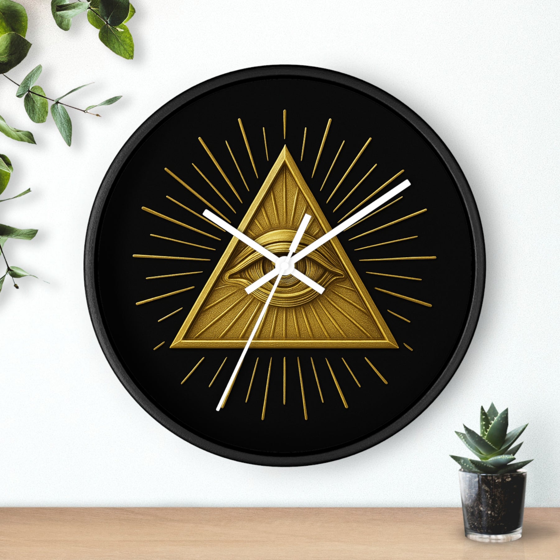 Eye of Providence Clock - Sacred Triangle Eye Emblem on Wooden Frame - Bricks Masons