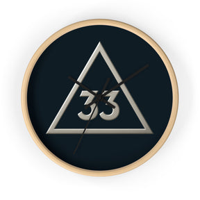 33rd Degree Scottish Rite Clock - Silver Triangle with 33 on Wooden Frame - Bricks Masons