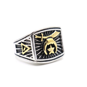 Shriners Ring - Black & Gold Titanium Steel - Bricks Masons