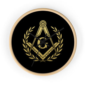 Master Mason Blue Lodge Clock - Wreath with Square & Compass G in Wooden Frame - Bricks Masons