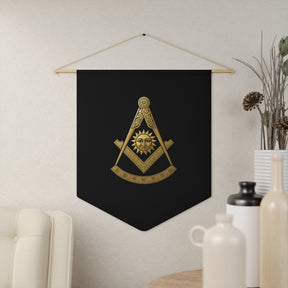 Past Master Blue Lodge Pennant - S&C with Sun and Quadrant on Black Polyester Twill - Bricks Masons