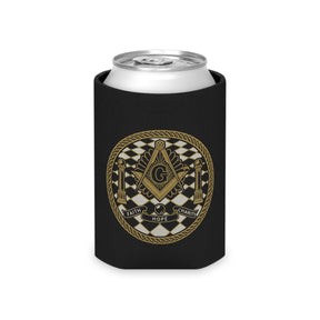 Master Mason Blue Lodge Can Cooler - Faith Hope Charity Gold Square & Compass - Bricks Masons