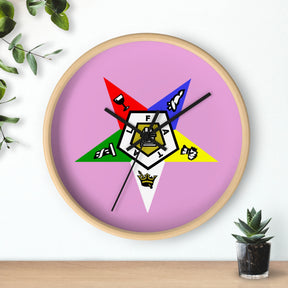 OES Clock - Classic Wood Frame with Star Emblem Design - Bricks Masons