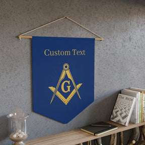 Master Mason Blue Lodge Pennant - Gold & Blue Square & Compass G with Personalization - Bricks Masons